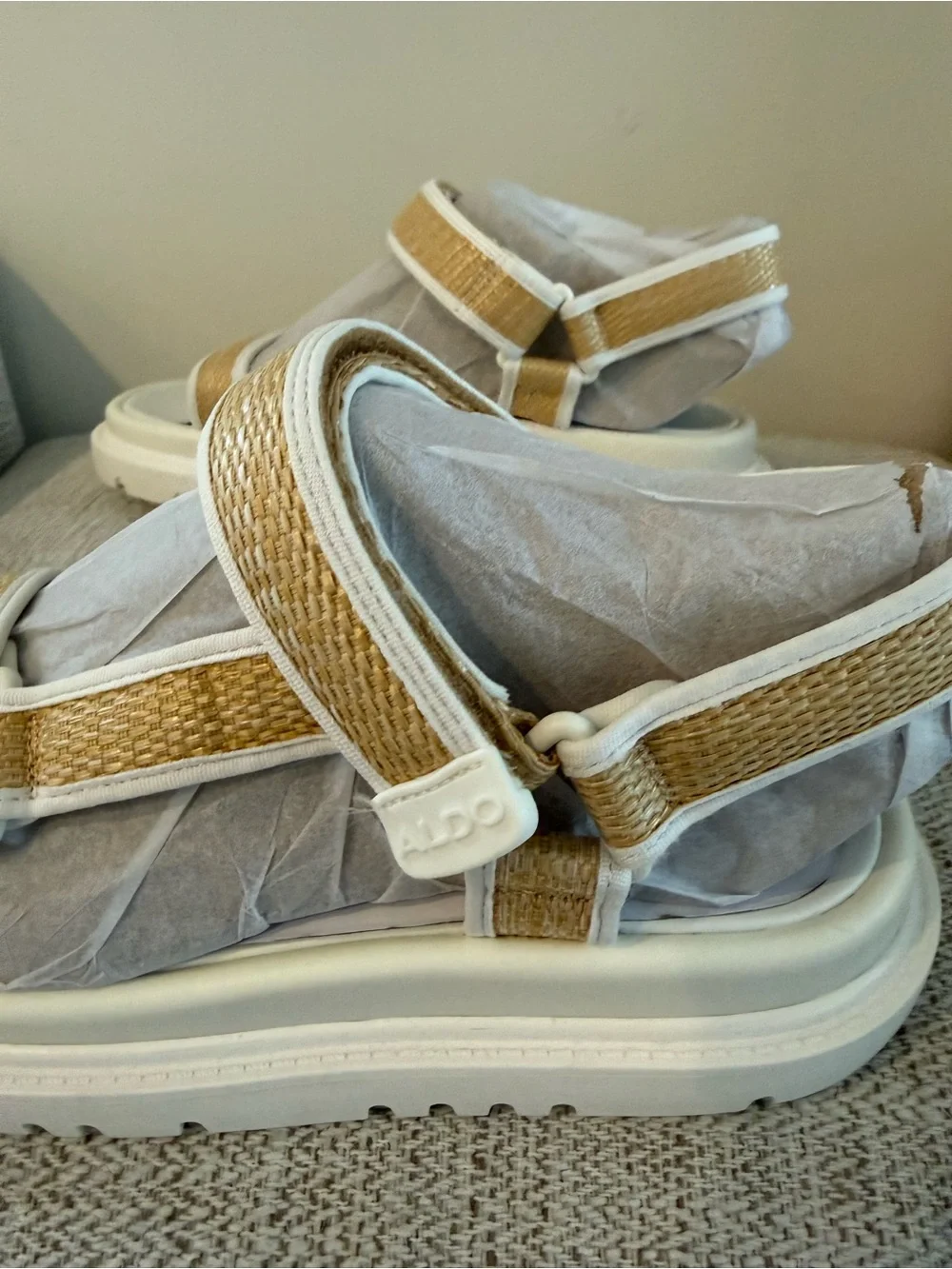 ALDO White and Tan Woven Platform Sandals - Picture 2 of 2